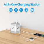 Power Strip with USB, Flat Plug Extension Cord with 4 Outlets and 3 USB(1 USB C), 5 FT Power Cord Desktop Charging Station, Overload Protection, Compact Portable for Travel Home Office