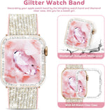 Compatible with Apple Watch Band 38Mm 40Mm 42Mm 44Mm with Case, Glitter Strap for Women, Sweatproof Genuine Leather and Silicone Band for Iwatch Series 6/5/4/3/2/1