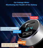 2 USB Car Charger, Cigarette Lighter Adapter, 4.8A Output, 12V / 24 Volt Outlet Plug, Voltage Meter, Compatible with Iphone,Ipad, Samsung Galaxy, LG, Google, Silver