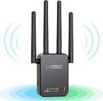 Super Wifi Extender Signal Booster, 1200Mbps Wifi Booster Wireless Internet Amplifier 360° Full Coverage, 2.4 & 5Ghz Dual Band Wifi Repeater with Ethernet/Lan Port (Black)