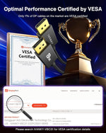 8K Displayport Cable 1.4, VESA Certified DP Cable 6.6Ft (8K@60Hz, 4K@144Hz, 2K@240Hz)Hbr3 Support 32.4Gbps, HDR, HDCP 2.2, Freesync G-Sync, Braided Display Port for Gaming Monitor, Graphics, PC