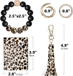 Keychain Bracelet Wristlet, Silicone Beaded Key Ring Bracelet with Card Wallet, Elastic Keyring Bangle for Womens