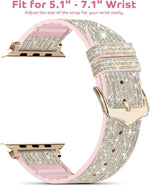 Compatible with Apple Watch Band 38Mm 40Mm 42Mm 44Mm with Case, Glitter Strap for Women, Sweatproof Genuine Leather and Silicone Band for Iwatch Series 6/5/4/3/2/1