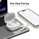 Bluetooth Noise Cancelling Wireless Earbuds for Iphone/Android, In-Ear Sweatproof Stereo Bass Headphones, Immersive Sound Bluetooth 5.2 Earphones with Microphones,En-Able Computer (White)