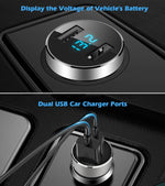 2 USB Car Charger, Cigarette Lighter Adapter, 4.8A Output, 12V / 24 Volt Outlet Plug, Voltage Meter, Compatible with Iphone,Ipad, Samsung Galaxy, LG, Google, Silver