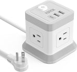 Power Strip with USB, Flat Plug Extension Cord with 4 Outlets and 3 USB(1 USB C), 5 FT Power Cord Desktop Charging Station, Overload Protection, Compact Portable for Travel Home Office