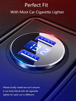 2 USB Car Charger, Cigarette Lighter Adapter, 4.8A Output, 12V / 24 Volt Outlet Plug, Voltage Meter, Compatible with Iphone,Ipad, Samsung Galaxy, LG, Google, Silver