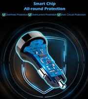 2 USB Car Charger, Cigarette Lighter Adapter, 4.8A Output, 12V / 24 Volt Outlet Plug, Voltage Meter, Compatible with Iphone,Ipad, Samsung Galaxy, LG, Google, Silver