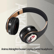 New Fashionable Cool Anime Arknights Exusiaie Wireless Gold Bluetooth Headset Head Mounted Plug in Card Mobile Phone Headphones