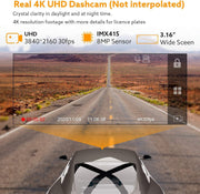 4K Dash Cam, 3840X2160P Ultra HD Car Dash Camera W/ Wifi, GPS, 8MP Sensor, 3.16