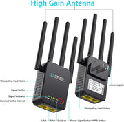 Super Wifi Extender Signal Booster, 1200Mbps Wifi Booster Wireless Internet Amplifier 360° Full Coverage, 2.4 & 5Ghz Dual Band Wifi Repeater with Ethernet/Lan Port (Black)