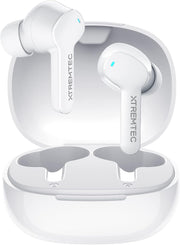 Bluetooth Noise Cancelling Wireless Earbuds for Iphone/Android, In-Ear Sweatproof Stereo Bass Headphones, Immersive Sound Bluetooth 5.2 Earphones with Microphones,En-Able Computer (White)