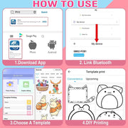 Portable Printer, Mini Pocket Wireless Bluetooth Thermal Printers with 6 Rolls Printing Paper for Android Ios Smartphone, BT Inkless Printing Gift for Label Receipt Photo Notes Study Home Office