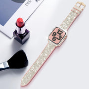 Compatible with Apple Watch Band 38Mm 40Mm 42Mm 44Mm with Case, Glitter Strap for Women, Sweatproof Genuine Leather and Silicone Band for Iwatch Series 6/5/4/3/2/1