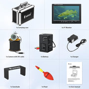 Underwater Fishing Camera Portable Video Fish Finder 9 Inch LCD Monitor 1000TVL Waterproof Camera Underwater DVR Video Fish Cam 50M Cable 12Pcs IR Infrared Lights for Ice, Lake and Boat Fishing