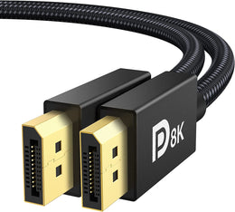 8K Displayport Cable 1.4, VESA Certified DP Cable 6.6Ft (8K@60Hz, 4K@144Hz, 2K@240Hz)Hbr3 Support 32.4Gbps, HDR, HDCP 2.2, Freesync G-Sync, Braided Display Port for Gaming Monitor, Graphics, PC