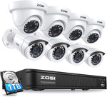 3K Lite Home Security Camera System with AI Human Vehicle Detection, H.265+ 8CH CCTV DVR and 8 X 1080P Wired Outdoor Indoor Bullet Dome Cameras, Remote Access, Alert Push (1TB Hard Drive)