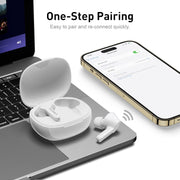 Bluetooth Noise Cancelling Wireless Earbuds for Iphone/Android, In-Ear Sweatproof Stereo Bass Headphones, Immersive Sound Bluetooth 5.2 Earphones with Microphones,En-Able Computer (White)