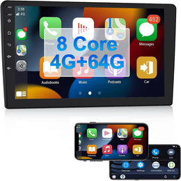 8 Core 4G+64G Carplay Car Stereo 10.1 Inch Double Din Android IPS Touch Screen Car Radio with Android Auto GPS Navigation/Wifi & 4G/Bluetooth 5.0/Fm/Am/Rds/Eq/Dsp/Mirror Link/Dual USB/SWC