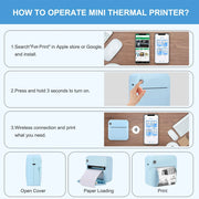 Mini Portable Printer Thermal Printing Sticker Wireless Inkless Mini Pocket Printer Self-Adhesive Label Printer Photo Printer