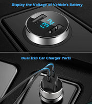 2 USB Car Charger, Cigarette Lighter Adapter, 4.8A Output, 12V / 24 Volt Outlet Plug, Voltage Meter, Compatible with Iphone,Ipad, Samsung Galaxy, LG, Google, Silver