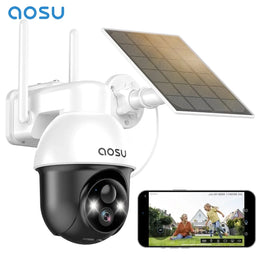 2K Solar Security Camera Wireless Wifi, Outdoor Camera for Home Security,Auto Tracking ,Smart Siren Spotlights, Works with Alexa/Google Assistant