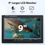 Underwater Fishing Camera Portable Video Fish Finder 9 Inch LCD Monitor 1000TVL Waterproof Camera Underwater DVR Video Fish Cam 50M Cable 12Pcs IR Infrared Lights for Ice, Lake and Boat Fishing