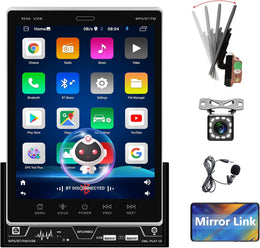 Android Car Stereo 9.5'' HD Vertical Touch Screen AI Intelligent Voice Control Double Din Car Radio with GPS Navigation Bluetooth Three USB FM/RDS Mirror Link Backup Camera External Microphone